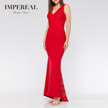 Crepe Lace Fishtail Maxi Korean Fashion Woman Red Porm Dress